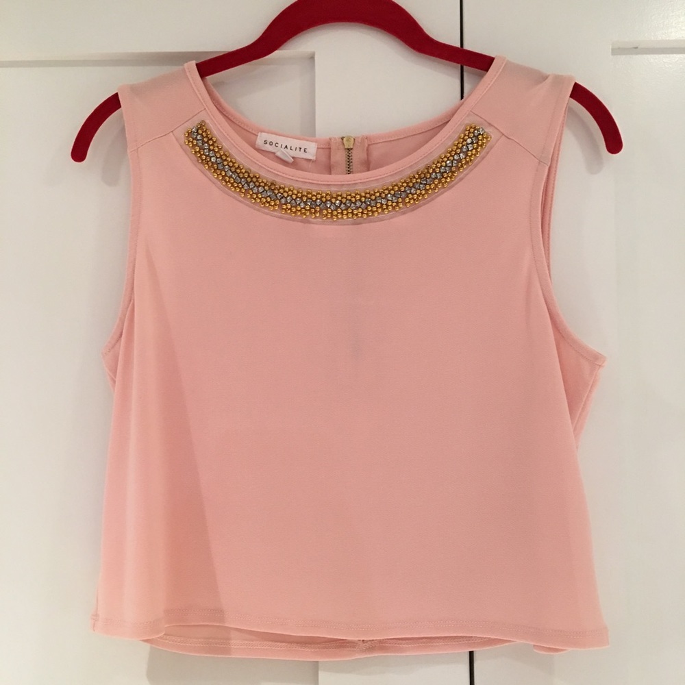 Peach and jewel embellished crop tank